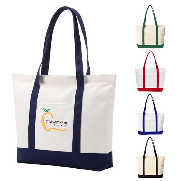 Cotton Canvas Boat Tote Bag With Front Pocket Cotton Canvas Boat Tote Bag With Front Pocket