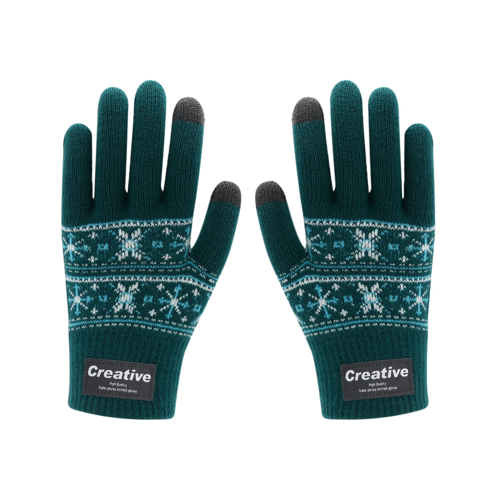 Adults Jacquard Gloves in teal with a patterned design. Features black fingertips and branding on the wrist area. Adults Jacquard Gloves - Image 1
