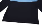 A sports jumper in black with a light blue horizontal stripe across the chest. It features a logo on the fabric.