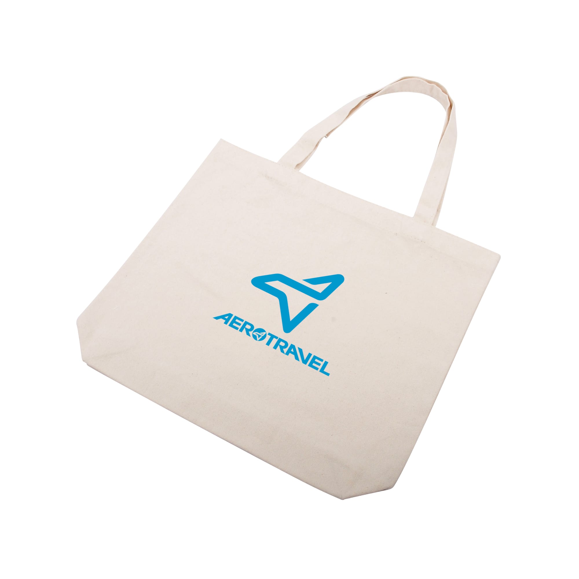 A cream cotton tote bag with blue branding, featuring sturdy handles and a spacious design. 280gsm (10oz) Cotton Tote Bag - Image 1