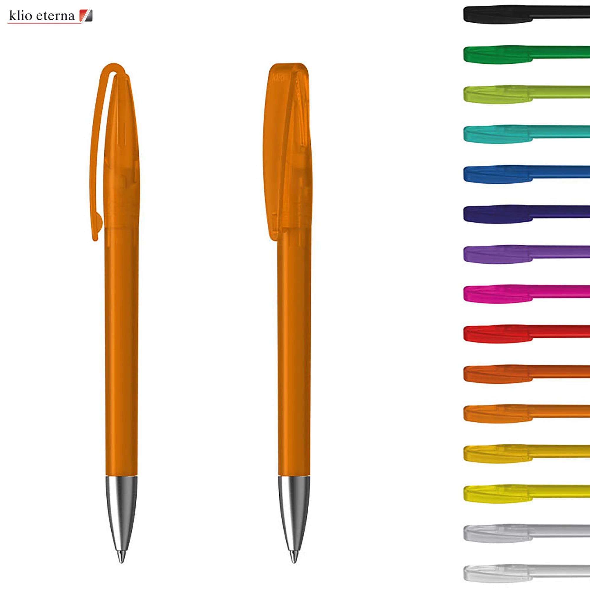 An orange plastic pen with a transparent cap and a silver clip, accompanied by various colour options. Cobra M Ice - Image 1