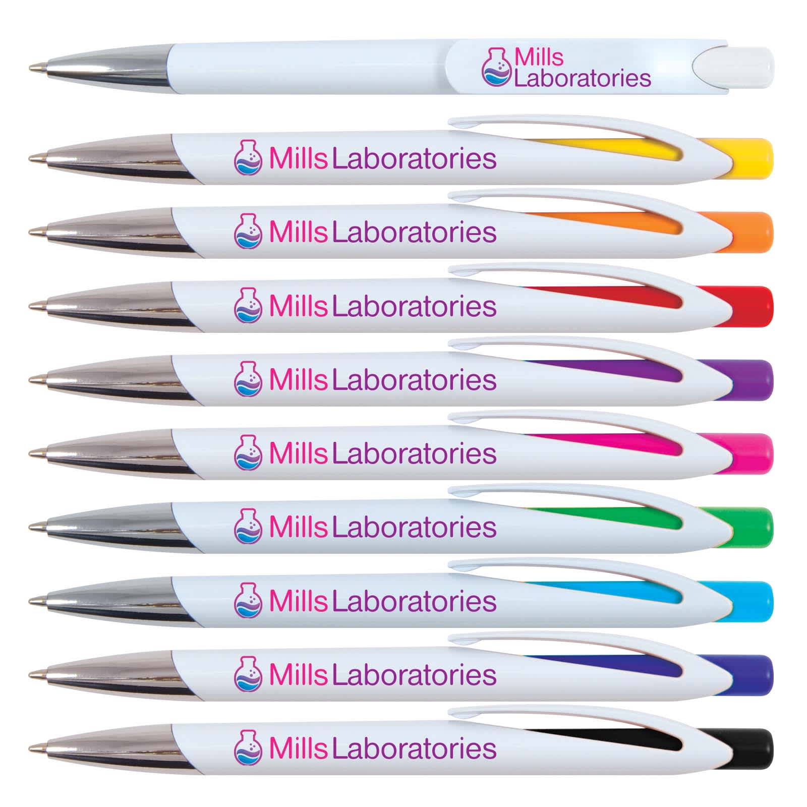 A set of ten plastic pens in various colors, each with a white barrel and a logo. Falcon Pen - Image 1
