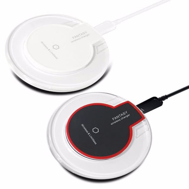 A white and a black wireless charger, featuring a circular design and a visible logo. Fantasy Wireless Charger - Image 1