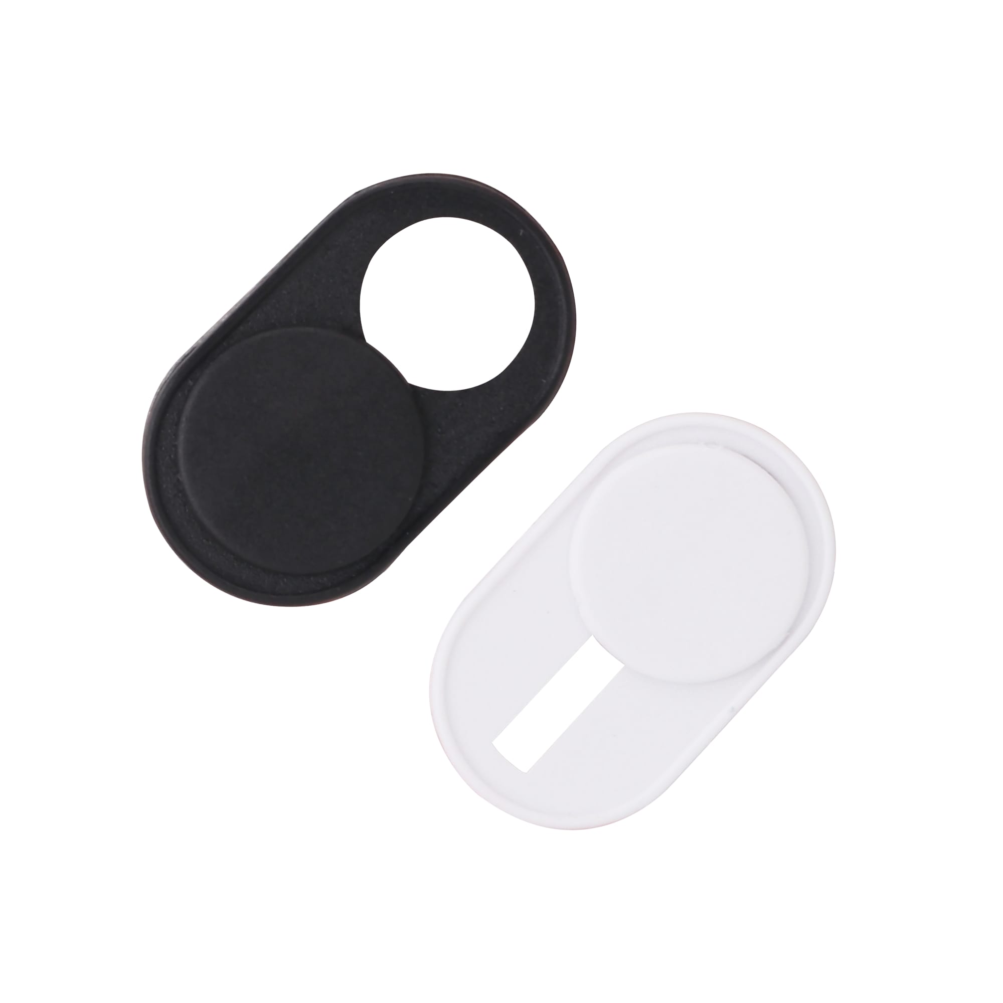 A black and white mini webcam cover set, featuring sliding mechanisms for privacy protection. Each has a circular design. Mini Webcam cover - Image 1