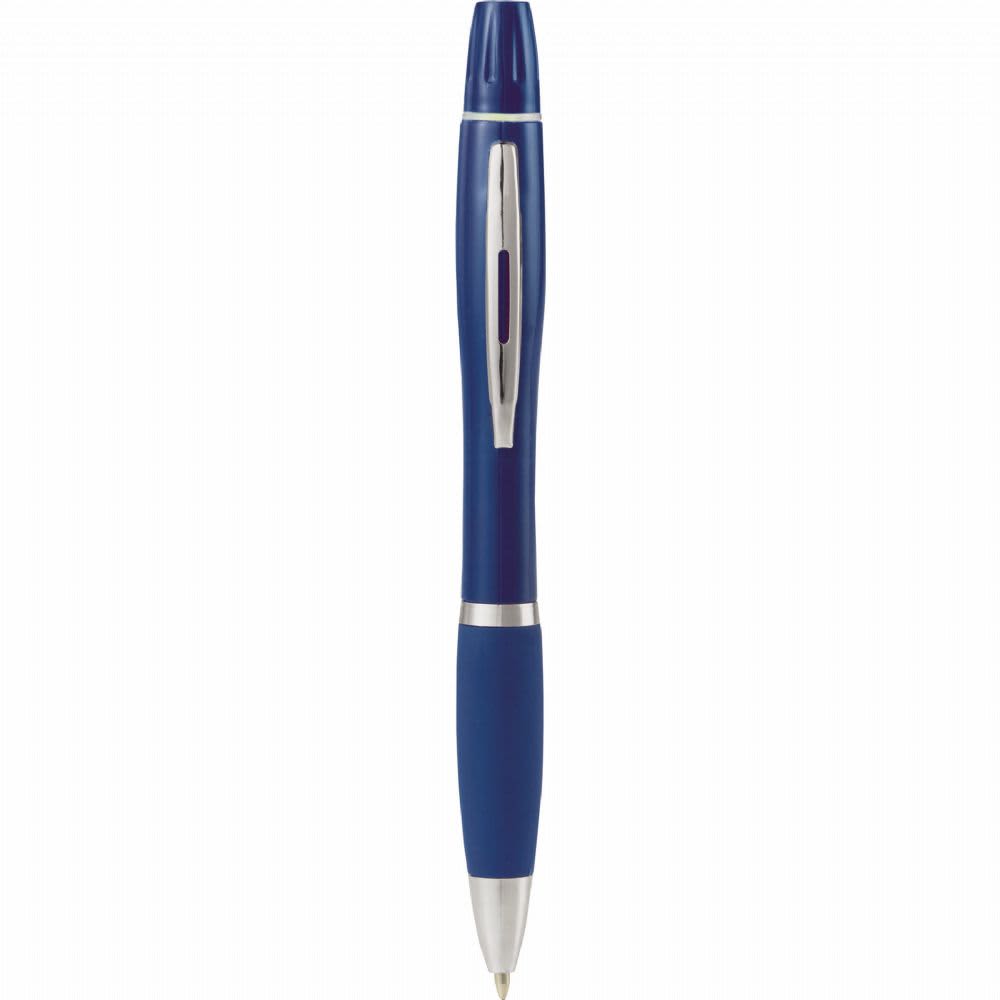 A navy blue pen-highlighter with a silver clip and accents, featuring a sleek design and a logo on the barrel. The Nash Pen-Highlighter - Image 1