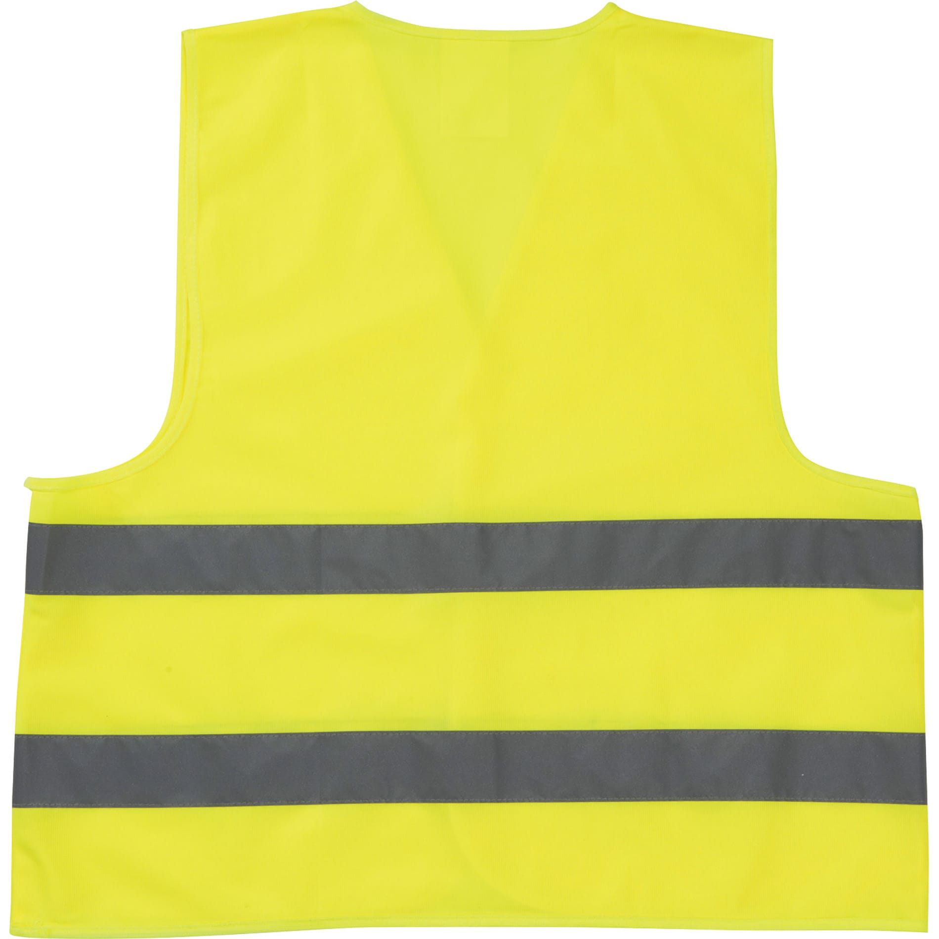 A bright yellow safety vest featuring reflective grey stripes and a simple design. It includes a logo on the front. The Safety Vest - Image 1