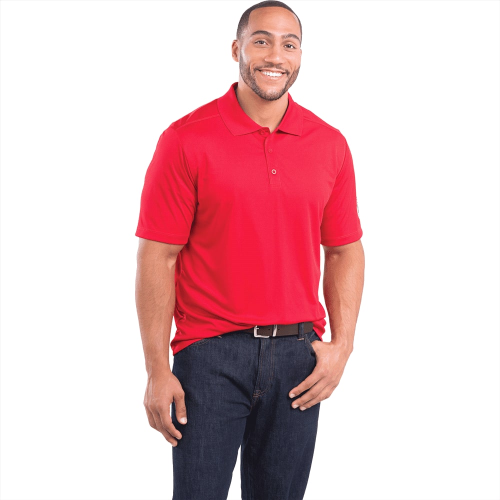 A red short sleeve polo shirt for men, featuring a collar and a logo on the chest. Dade Short Sleeve Polo - Mens - Image 1