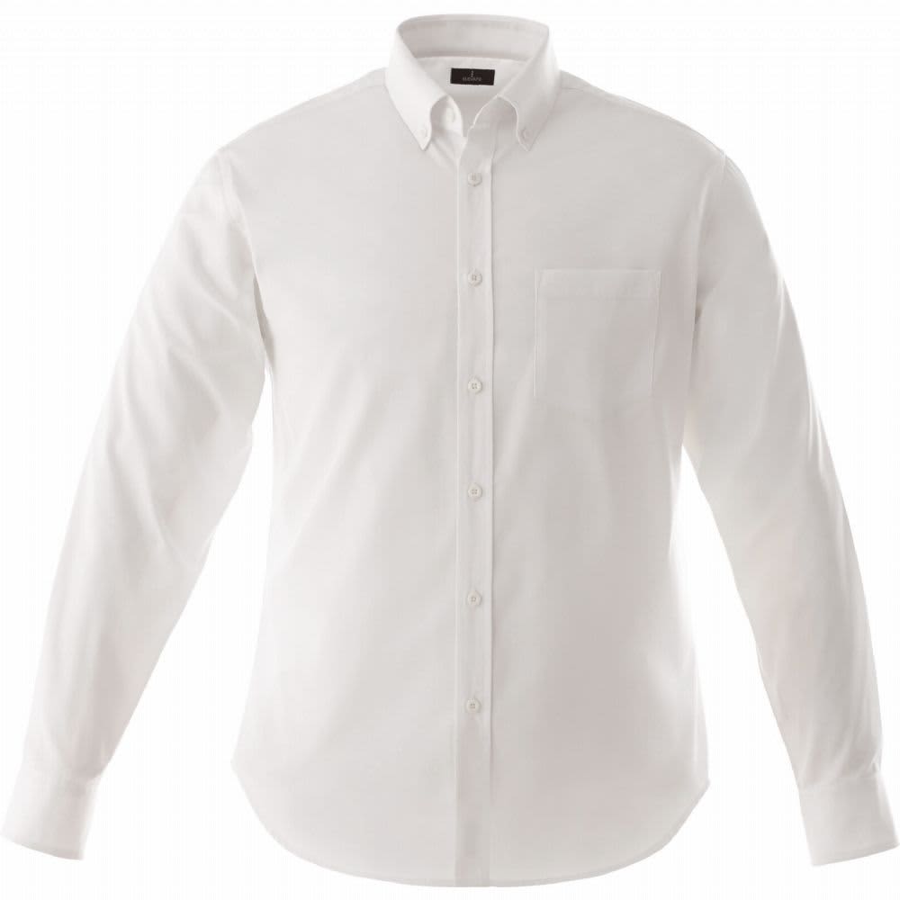 A white long sleeve button-up shirt for men with a chest pocket and a collar. It features a logo. Wilshire Long Sleeve Shirt Tall - Mens - Image 1