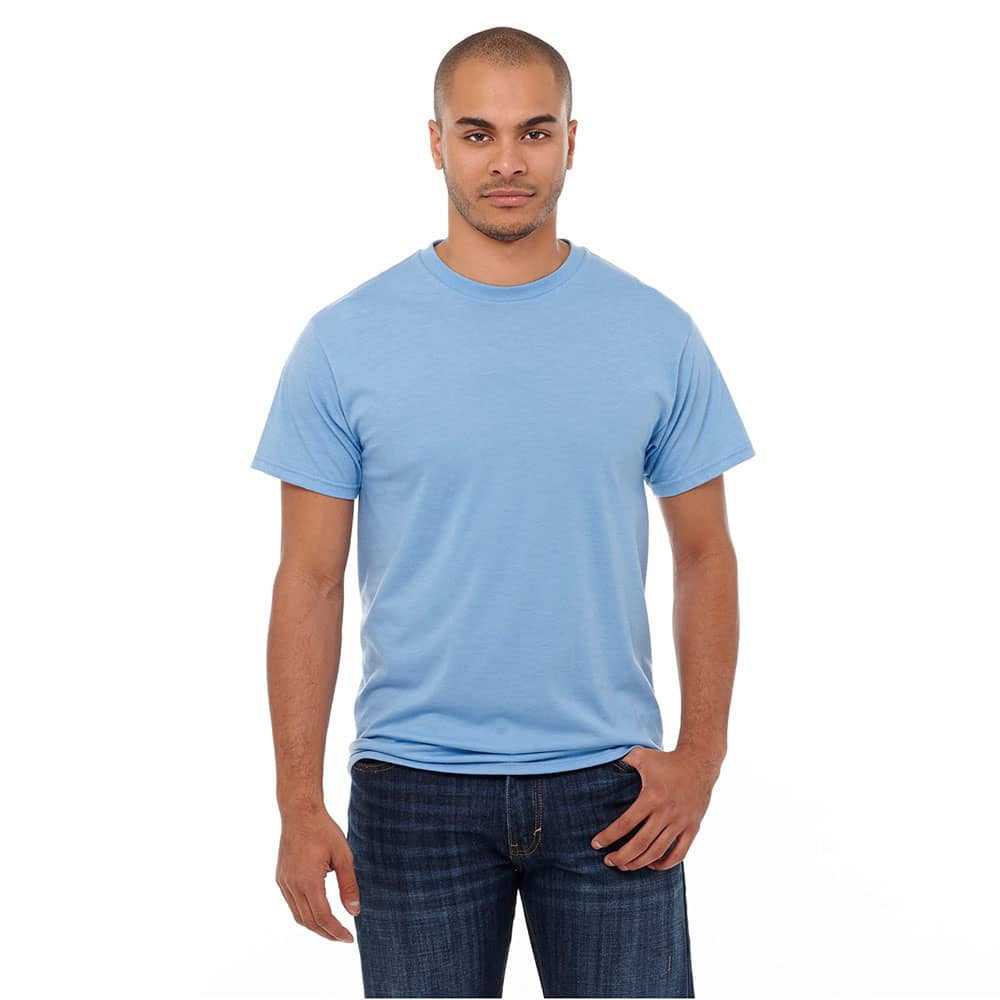 A light blue short sleeve men's t-shirt, featuring a simple design and classic fit. It has a logo on the chest. Bodie Short Sleeve Tee - Mens - Image 1