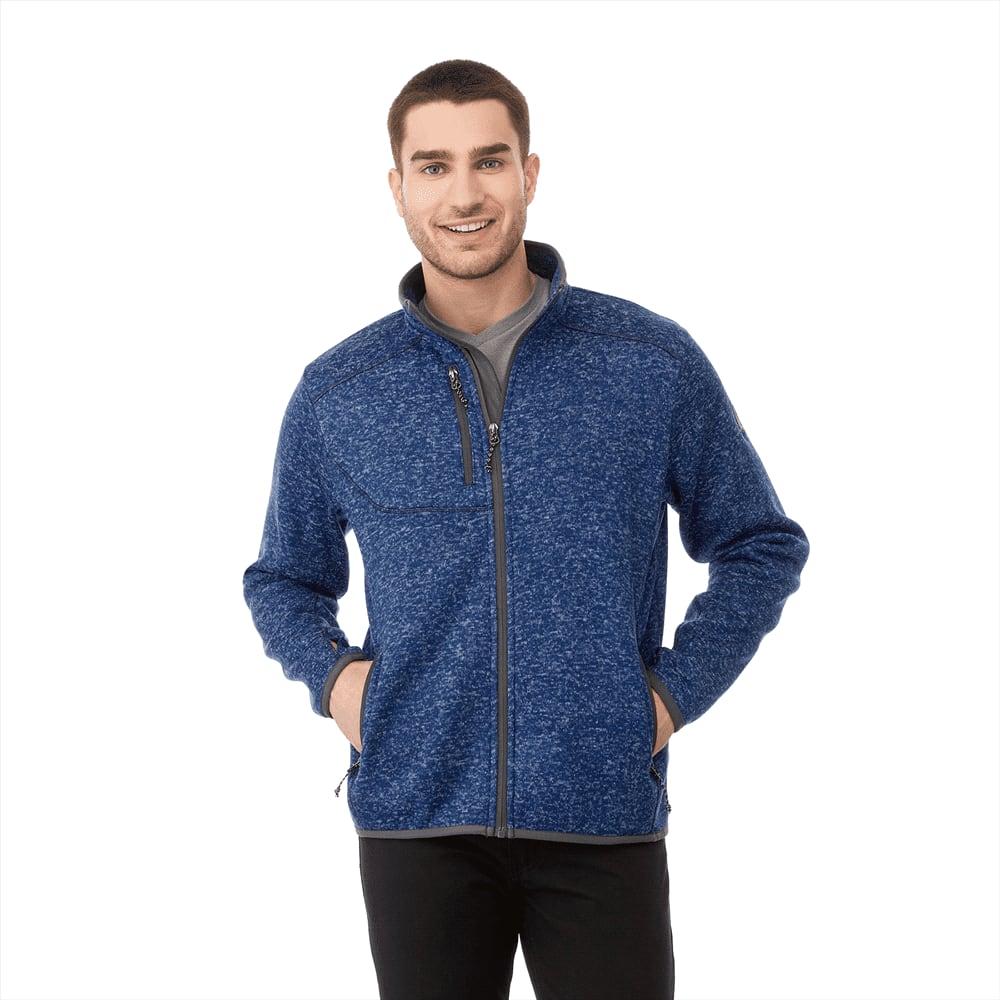 A blue knit jacket for men with a zip front and pockets, featuring a logo on the chest. Tremblant Knit Jacket - Mens - Image 1