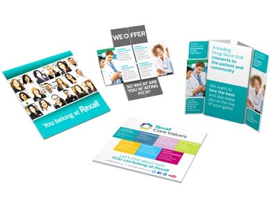 A collection of informational brochures in various colours featuring images of people and a logo, highlighting services and values. Magic Square 150 - Image 1