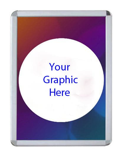 A purple and blue A4 picture frame with a silver border and a circular area for a graphic or image. Snap Lock Picture Frames A4 - Image 1
