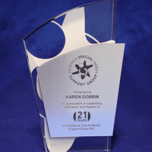Contemporary Acrylic Trophy with Metalex Facia and Laser Engraving