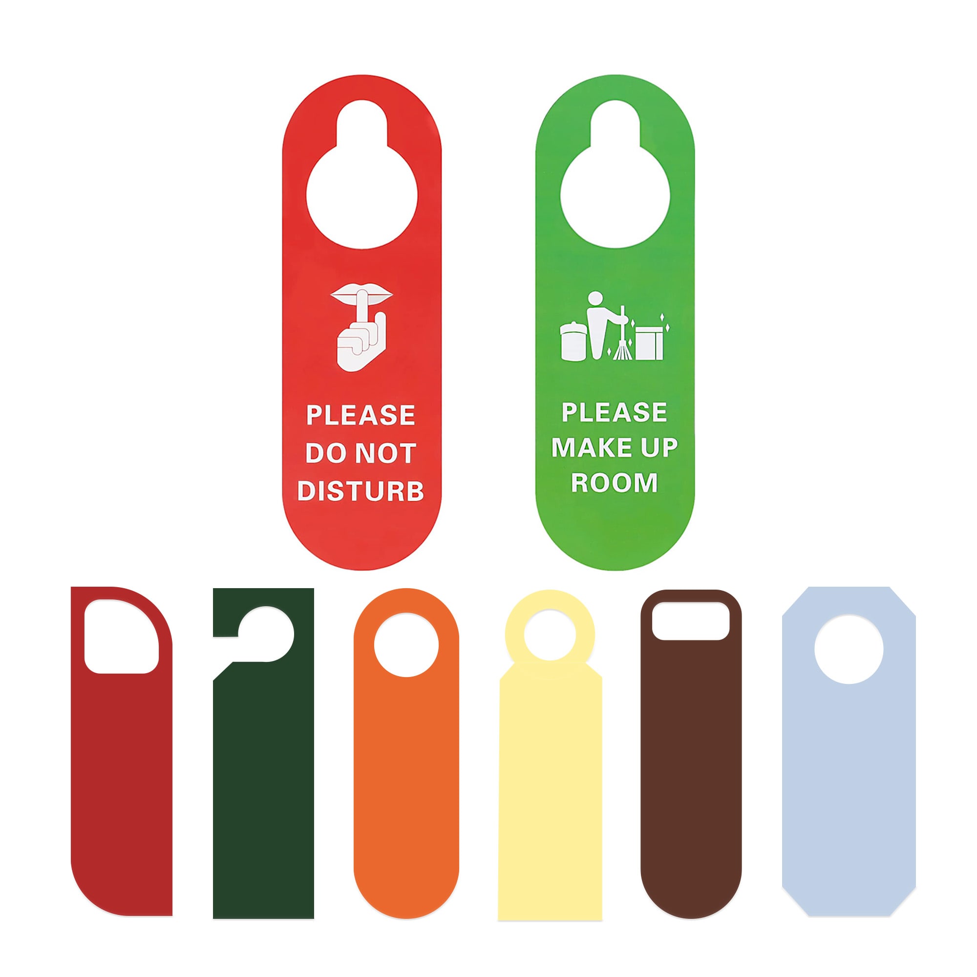 Custom shape PVC door hangers in various colours including red, green, yellow, orange, brown, dark green, and light blue. Custom Shape PVC Door Hanger - Image 1