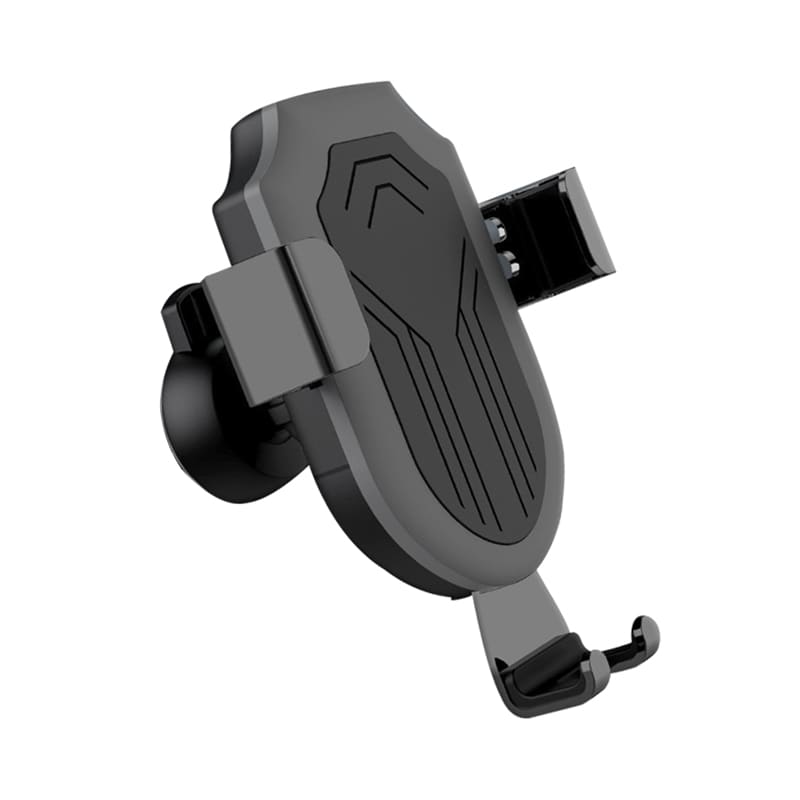 A black Bernado wireless car charger with a mounting clip and charging surface for smartphones. Bernado Wireless Car Charger (10W) - Image 1