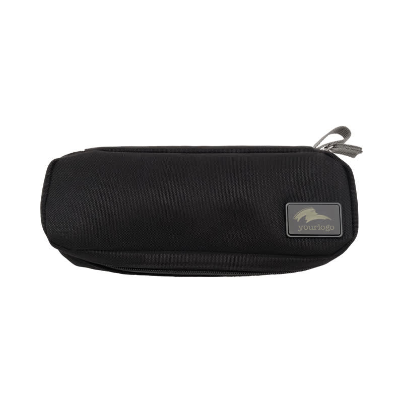 A black eco accessory pouch with a zipper and a branded logo on the side. Rumi Eco Accessory Pouch (L) - Image 1