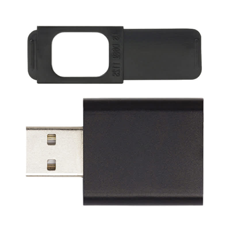 A black USB security device with a removable cover for webcam privacy. Webcam Privacy Pack 2 - Image 1