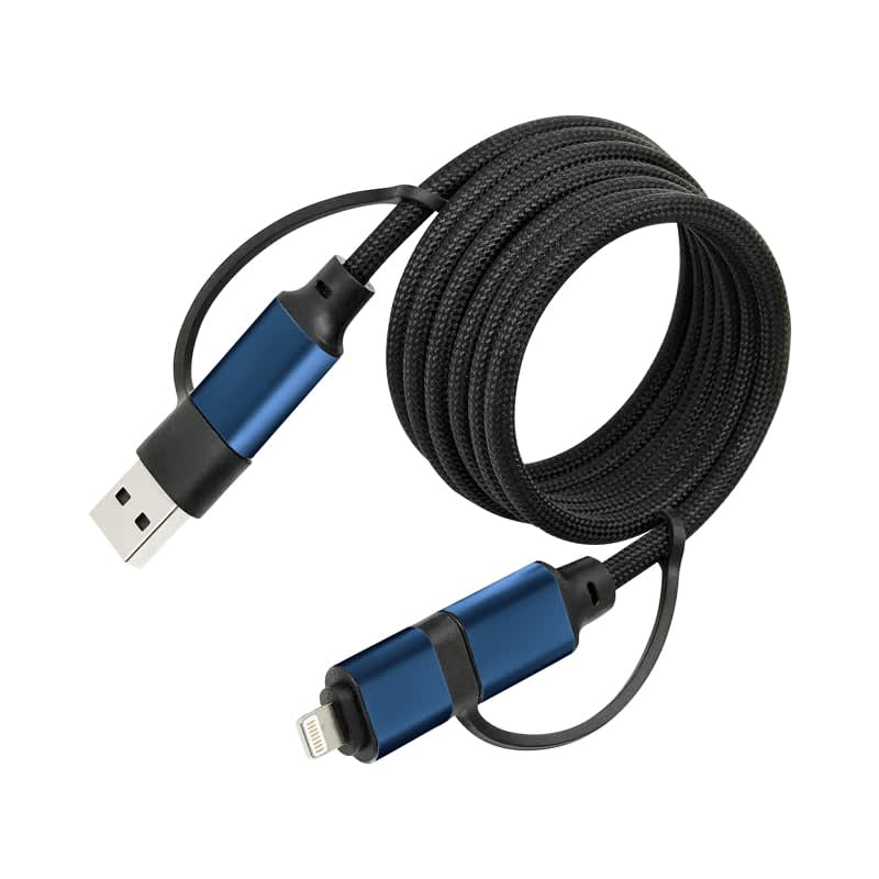 A blue-and-black braided charging cable with USB and Lightning connectors, coiled for easy storage. Brescia Mag-Coiling (60W) Fast Charging Data Cable - Image 1