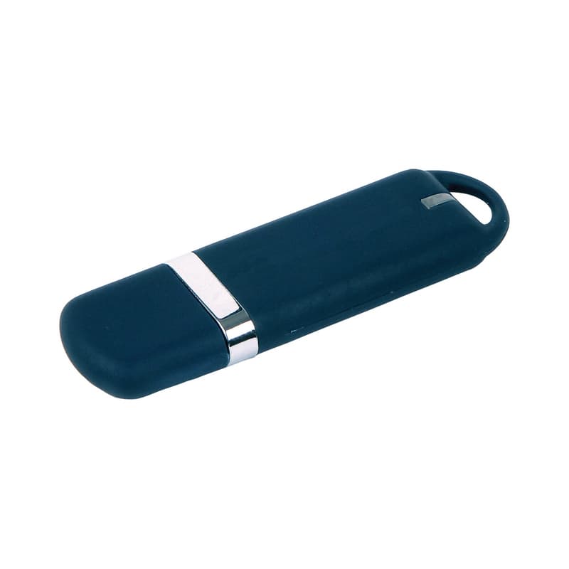 A dark blue flash drive with a silver band, featuring a smooth design and rounded edges. Enterprise Flash Drive - Image 1