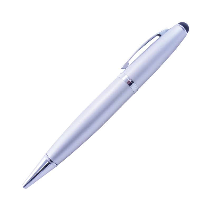 A silver stylus USB pen with a sleek design and a shiny clip, featuring a black tip for touch screens. Stylus USB Pen - Image 1