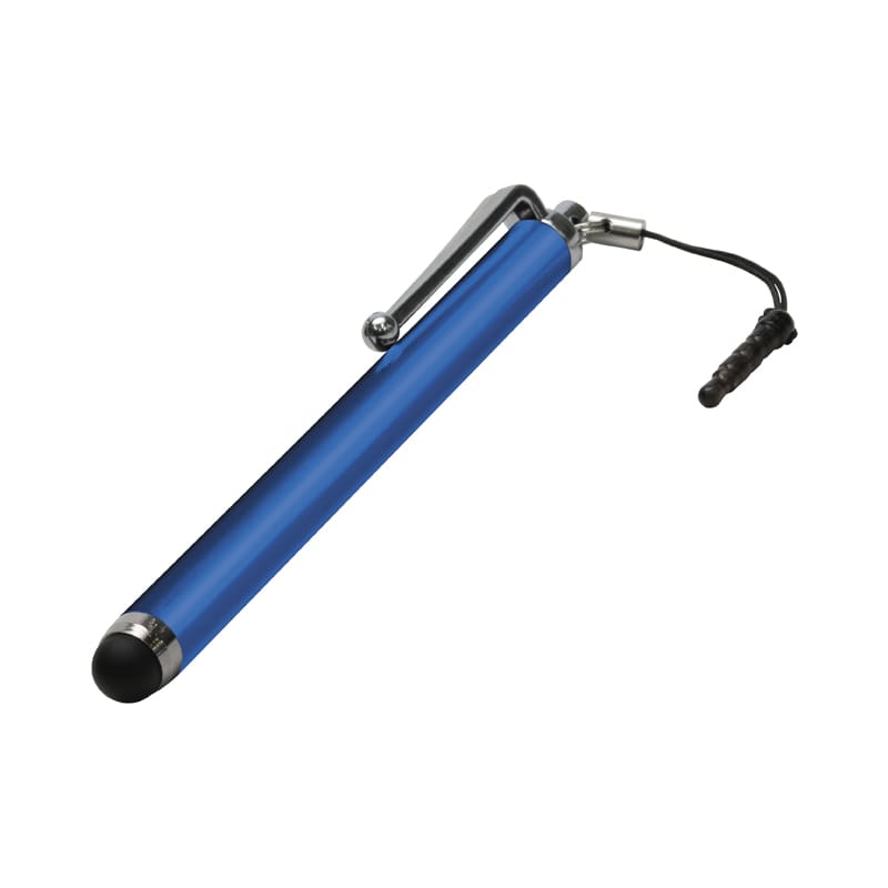 A blue stylus pen with a chrome clip and a black tip, featuring a connector for attachment. Hadera Stylus - Image 1