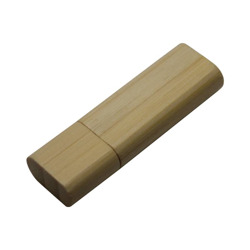 A bamboo flash drive with a smooth, natural finish and rounded edges. It features a logo branding. Eco Round Flash Drive - Image 1