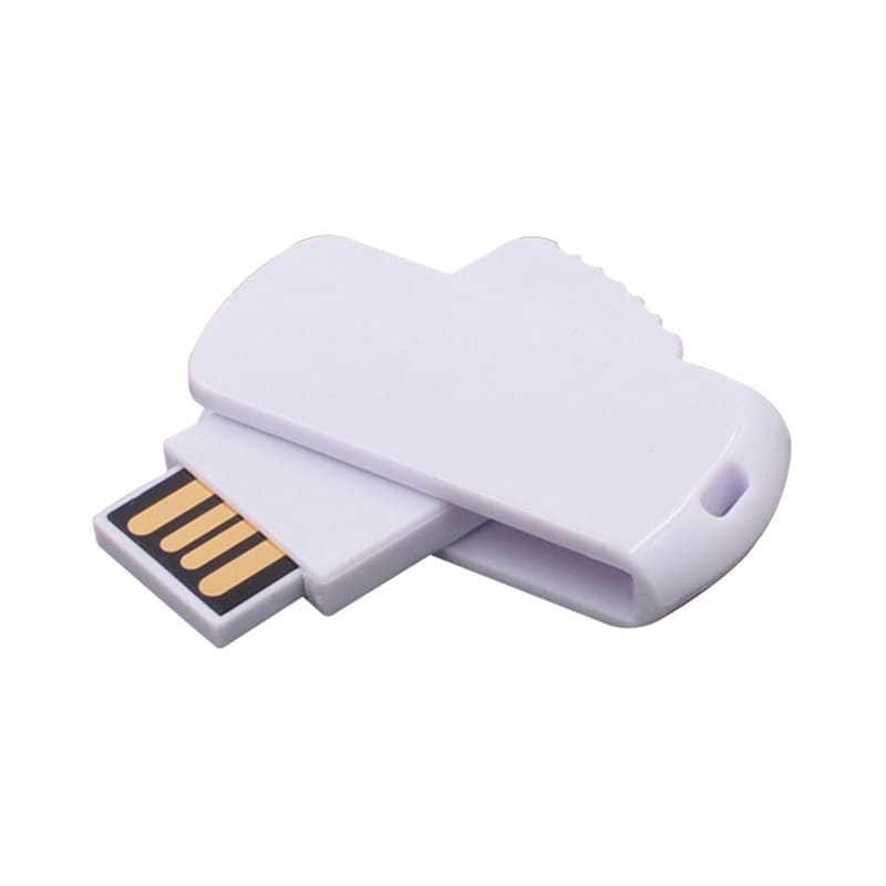 A purple flash drive with a sliding mechanism and a logo on the surface. Rotor Flash Drive - Image 1