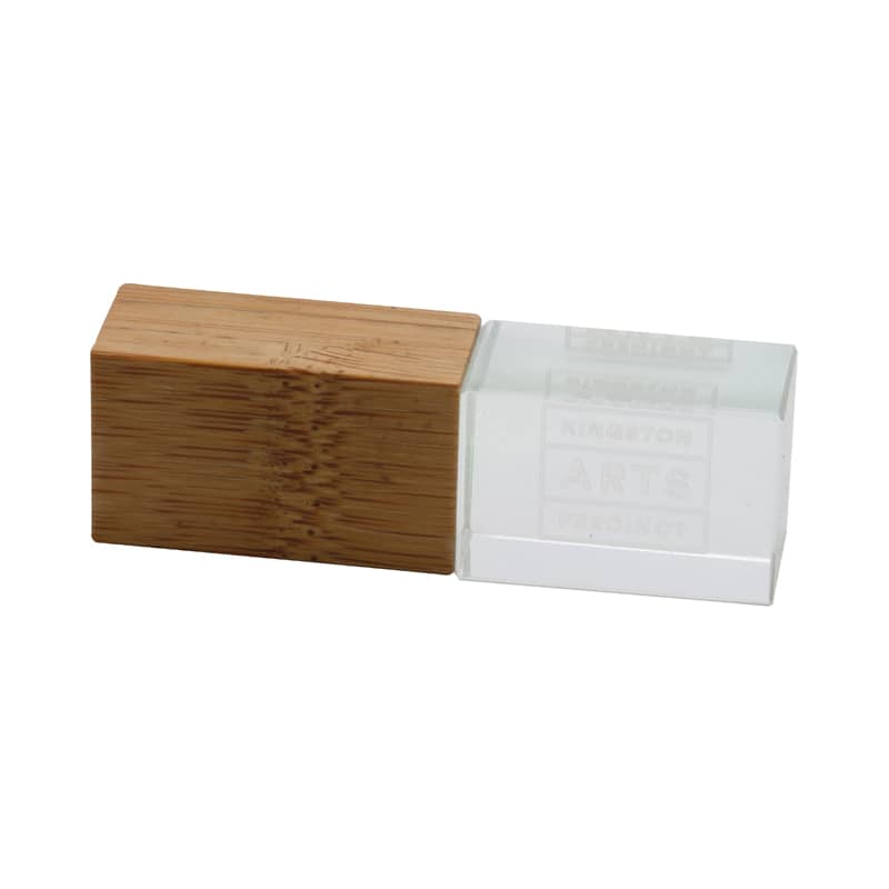 An Eco Crystal Flash Drive featuring a clear section and a bamboo casing, showcasing natural wood tones. Eco Crystal Flash Drive - Image 1