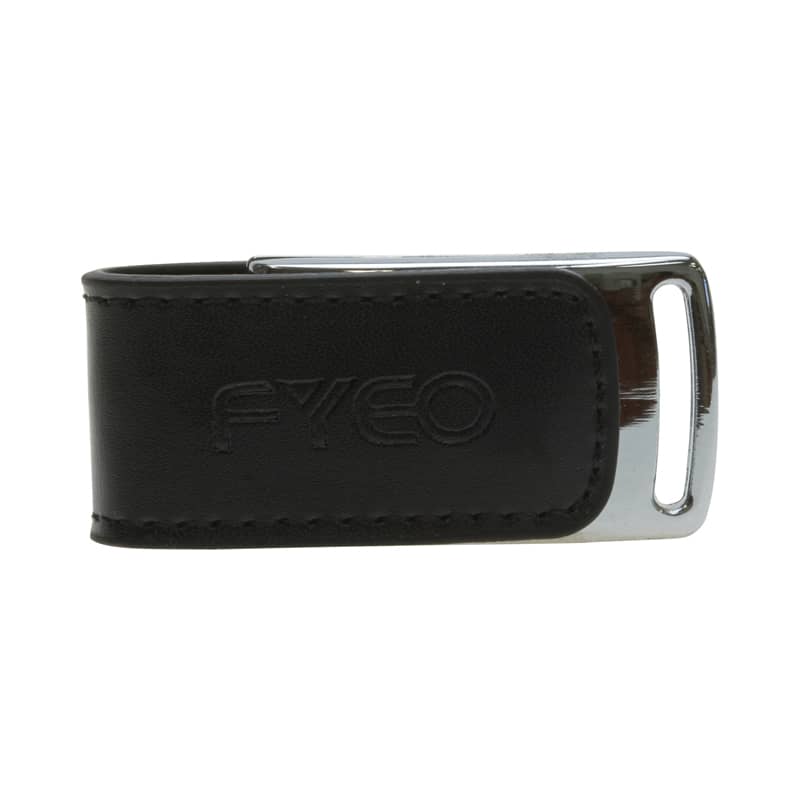 A sleek black leather flash drive with a silver metal clip and a subtle logo. Ferrari Leather Flash Drive - Image 1
