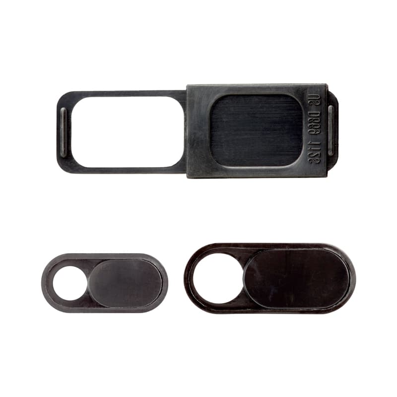 A set of three webcam privacy covers in black, designed for securing webcams when not in use. Webcam Security 3 Pack - Image 1