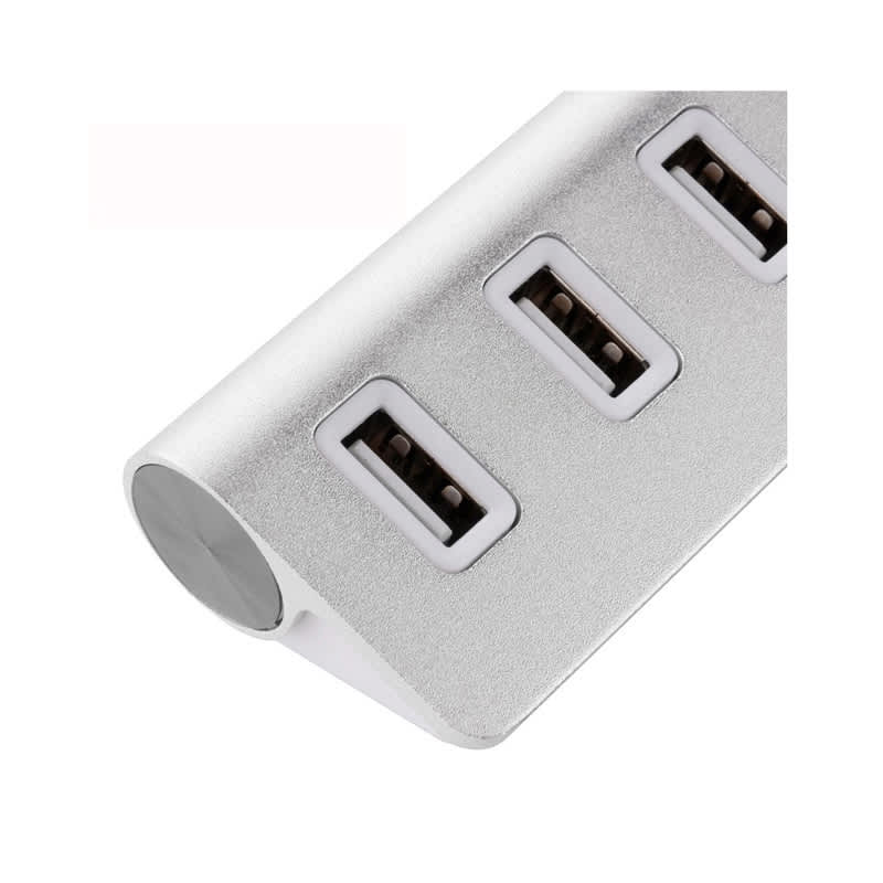 A USB hub in silver with three USB ports and a rounded end, featuring a sleek, minimalist design. Alu Hub V2.0 - Image 1