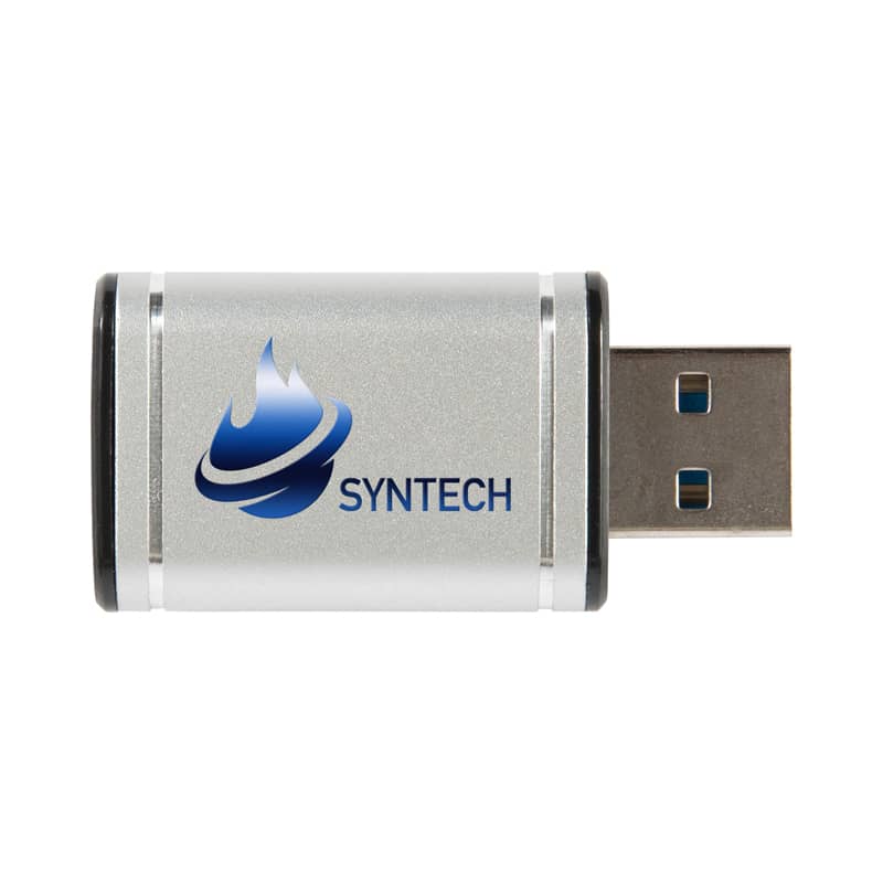 A silver USB Data Blocker with a black tip and a logo on the side, designed for fast charging. USB Data Blocker Metal 3.0 (Fast Charge) - Image 1