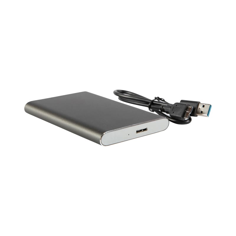 A grey Eagle USB 3.0 hard drive with a USB cable beside it, featuring a sleek metallic design. Eagle USB 3.0 Hard Drive - Image 1