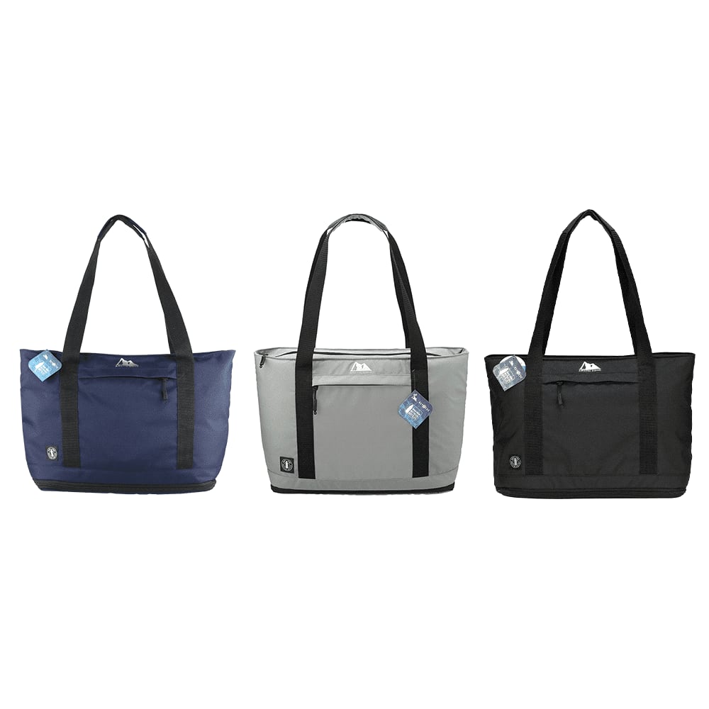 Three cooler bags in navy, grey, and black, featuring sturdy handles and a logo. Arctic Zone Repreve 25-50 Can Expandable Cooler 36L - Image 1