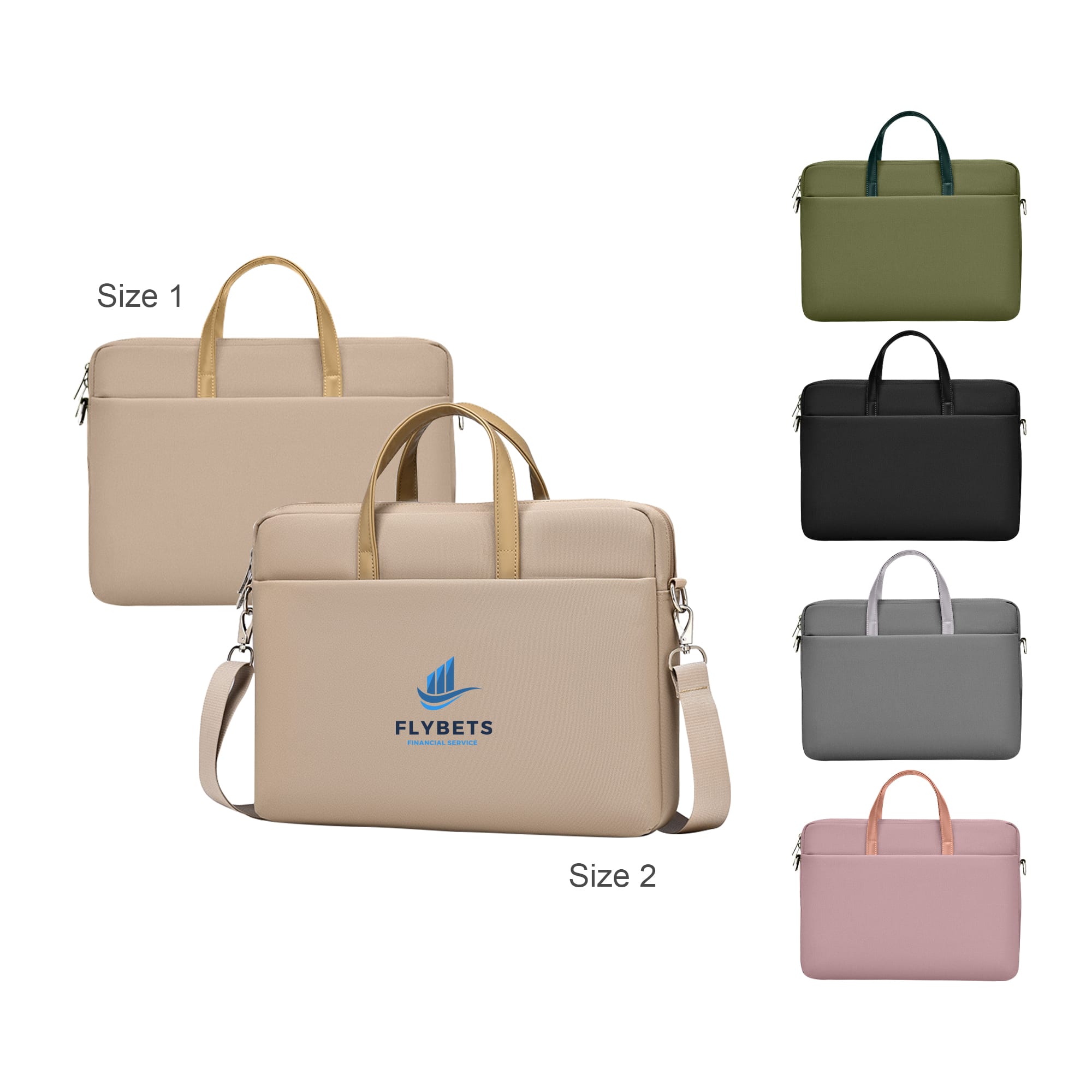 A laptop bag in beige and grey, featuring handles, a shoulder strap, and a logo. Available in multiple colours. Sling Laptop Bag With Buffer Pad - Image 1