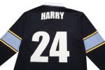 A black sports jumper featuring a white number "24" and a name on the back, with blue and yellow stripes on the sleeves.