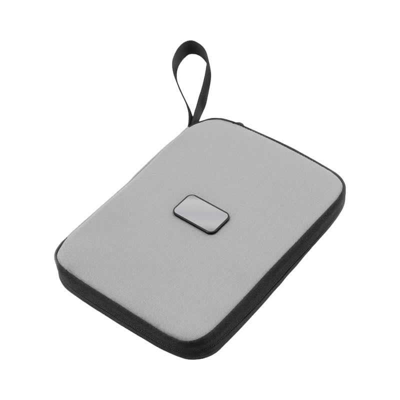 A grey travel wallet with a black zipper and handle, featuring a simple closure design. Rover Eco A5 Travel Wallet - Image 1