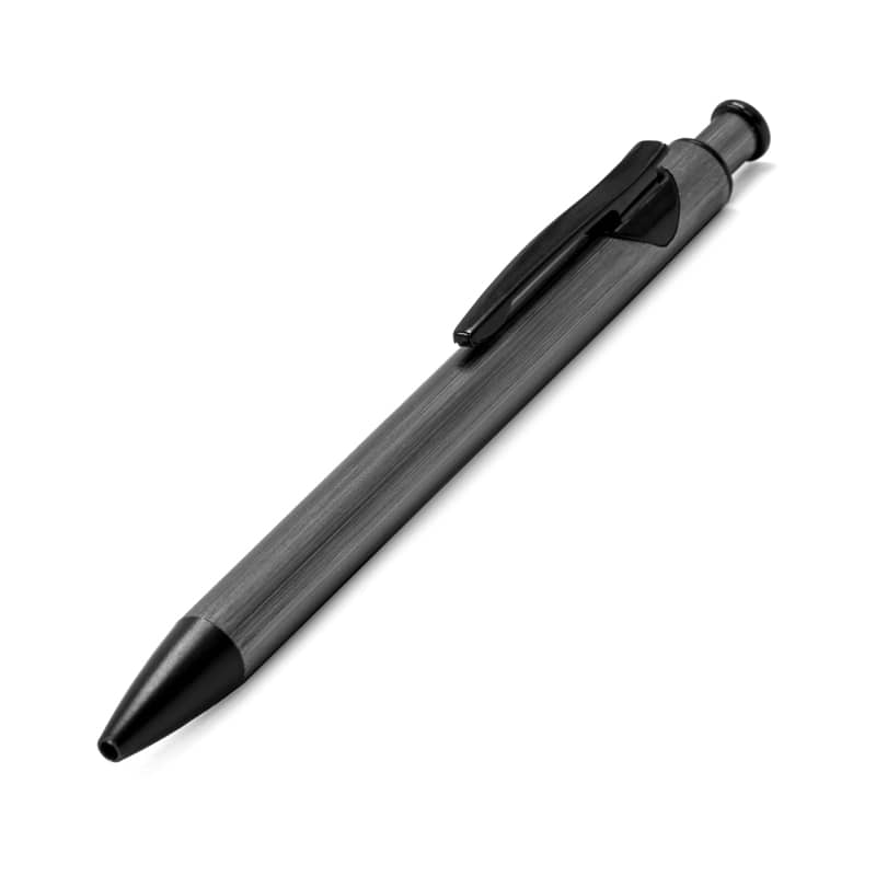 A metal pen with a sleek grey finish and a black clip, featuring a logo. Insignia Eco Pen - Image 1