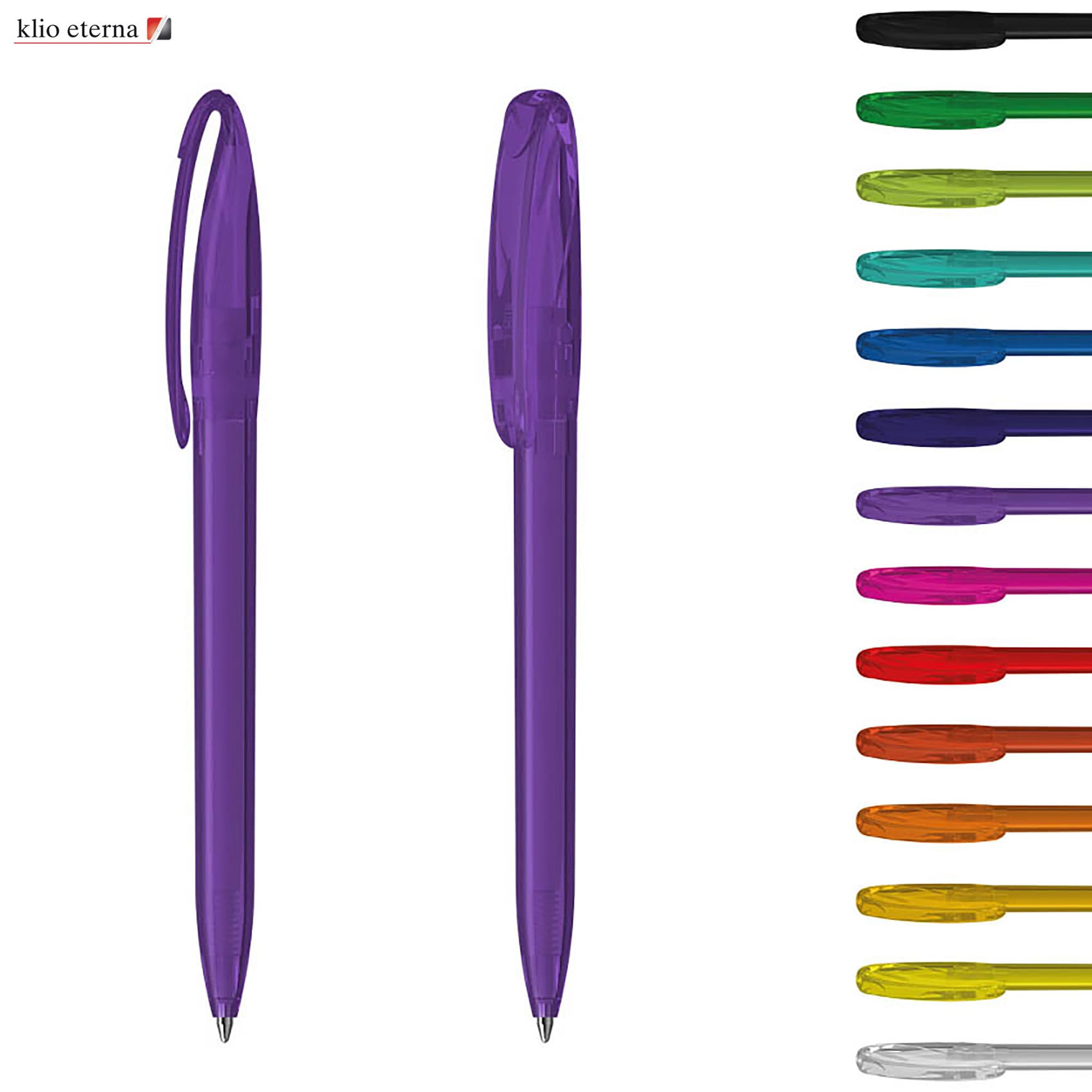 A collection of transparent plastic pens in various colours, featuring a logo on the top left. Boa Transparent - Image 1