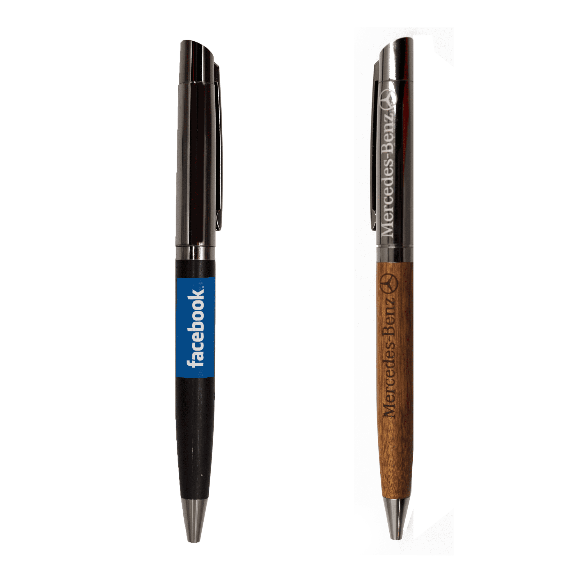 A wooden and metal ball pen with a sleek design, featuring a black and a brown finish, with logos included. The Heritage Wooden + Metal Ball Pen - Image 1