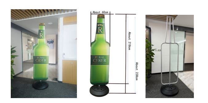 A drink bottle shaped display in green with a water base, measuring 600mm x 2000mm. Features a logo. Stretch Fabric Display / Tension Fabric Display -Bottle Shape 600mm x 2000mm with Water Base - Image 1