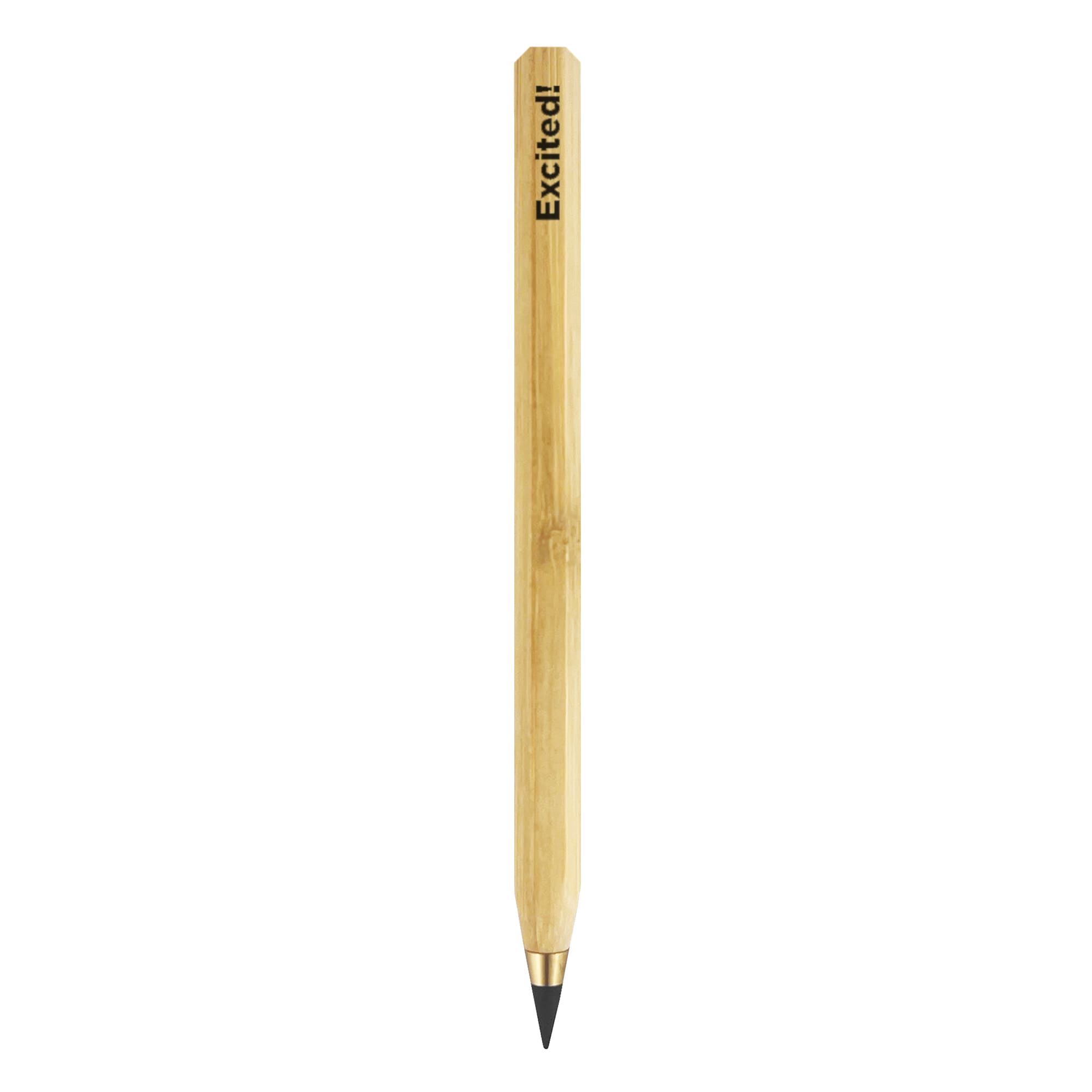 A bamboo pencil with a grey lead tip, featuring a sleek design and a branding logo. Endless Bamboo Pencil - Image 1
