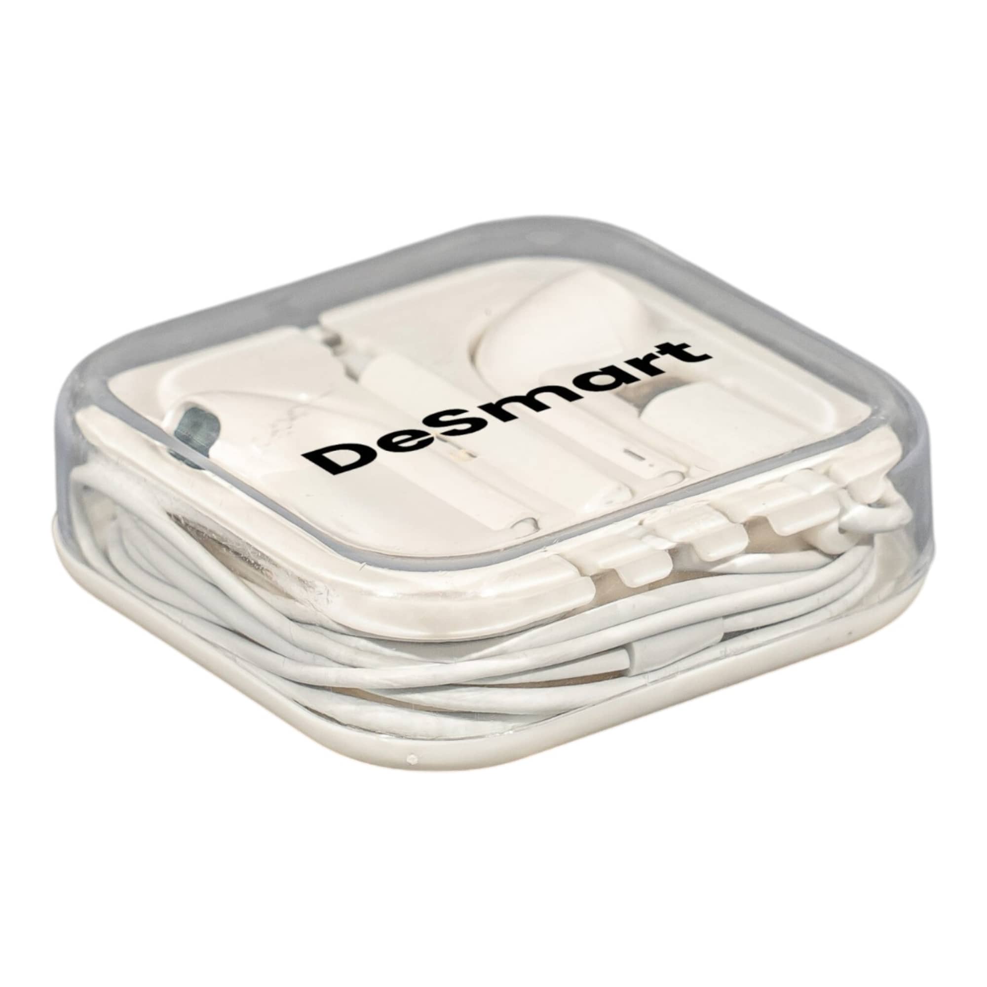 A white USB Type C earphone packaged in a clear case, featuring a logo on the front. Vibe USB Type C earphone - Image 1