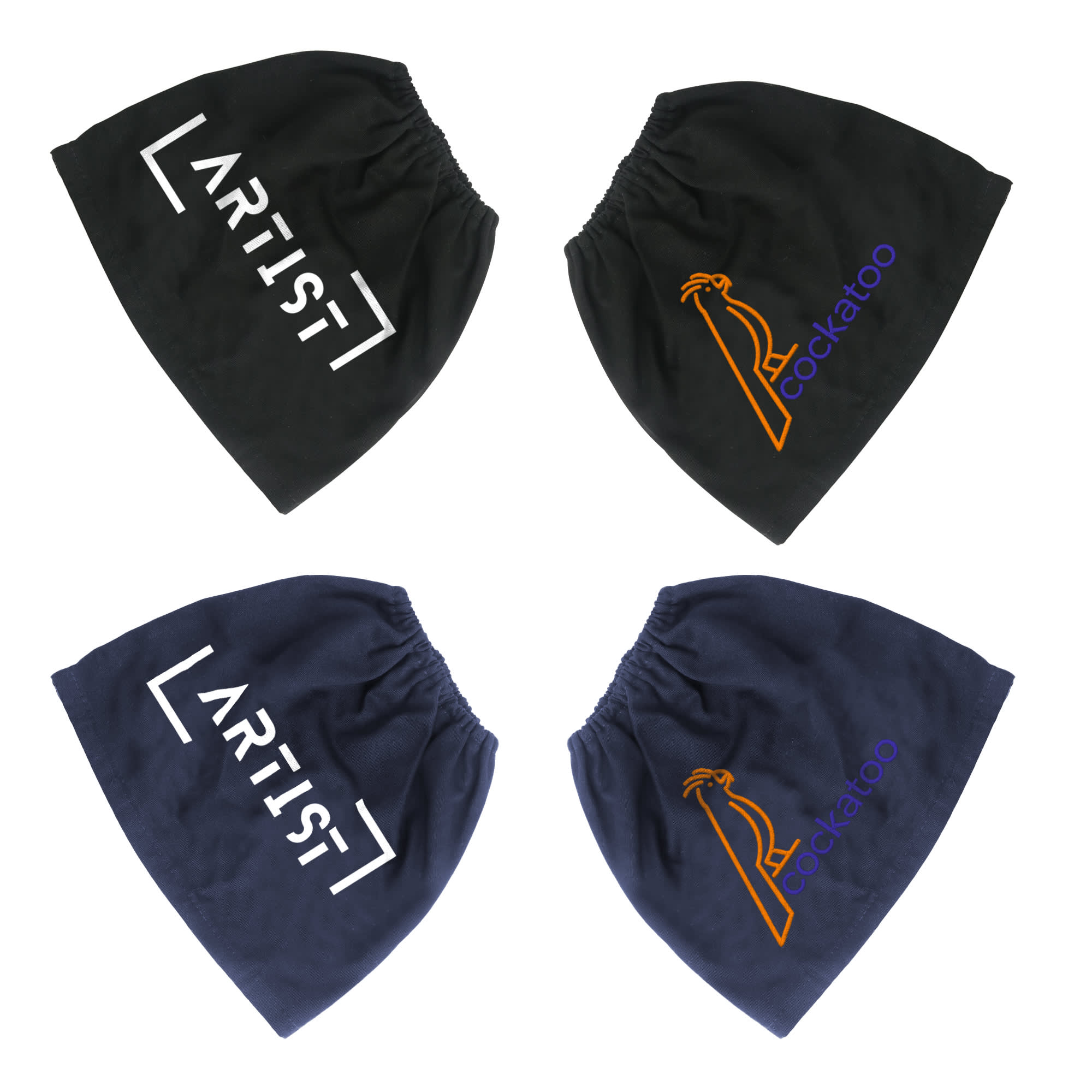 Boot covers in black and navy, featuring logos in white and orange, designed for footwear protection. Boot Covers - Image 1