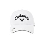 A white cap featuring a logo and black lettering, suitable for headwear.