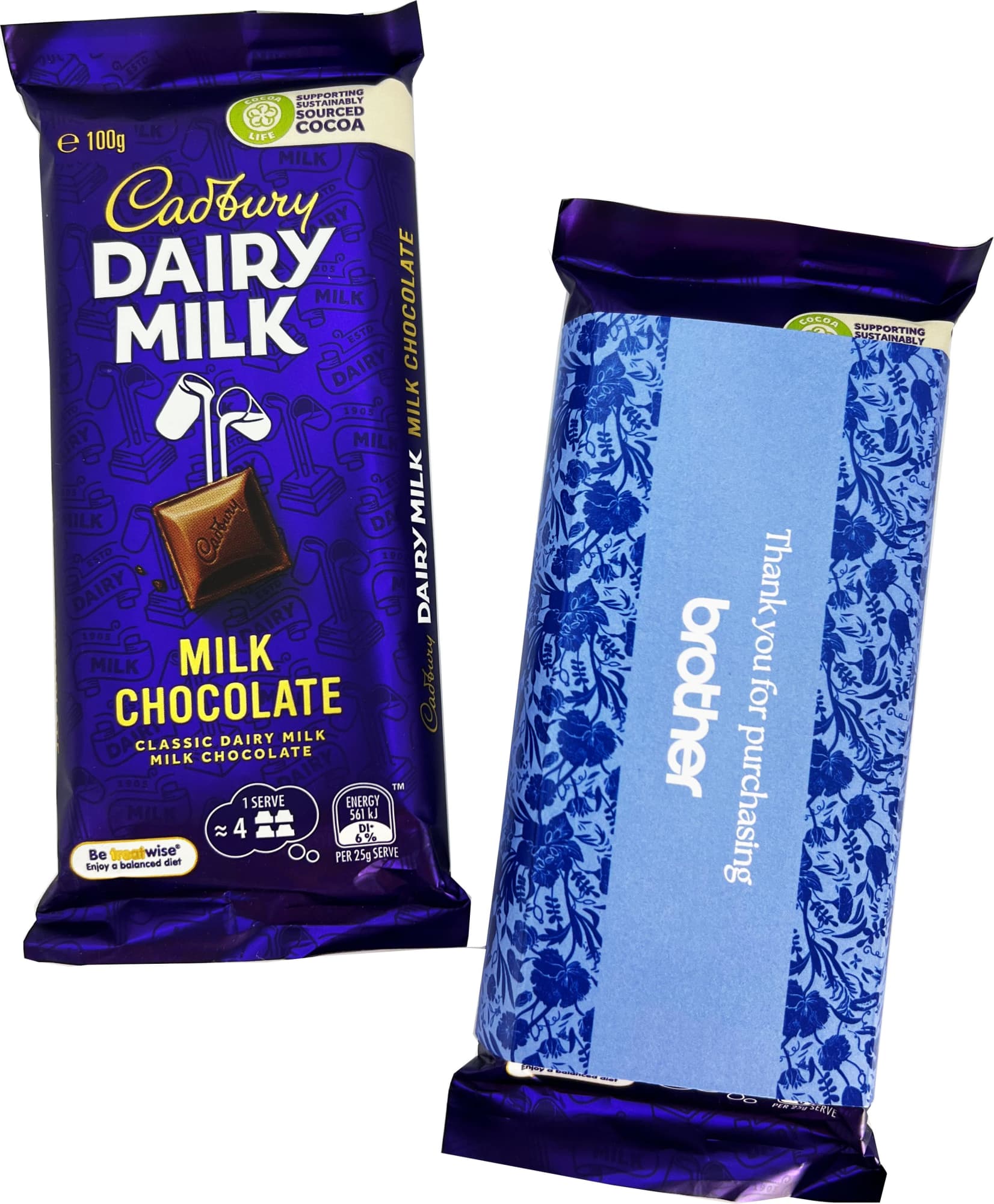 A Dairy Milk chocolate bar in a purple wrapper, featuring a decorative sleeve. The bar weighs 100g. Dairy Milk 100g with Sleeve - Image 1