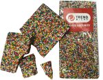 Premium chocolate chunks covered in colourful 100s and 1000s, arranged with a branded wrapper.