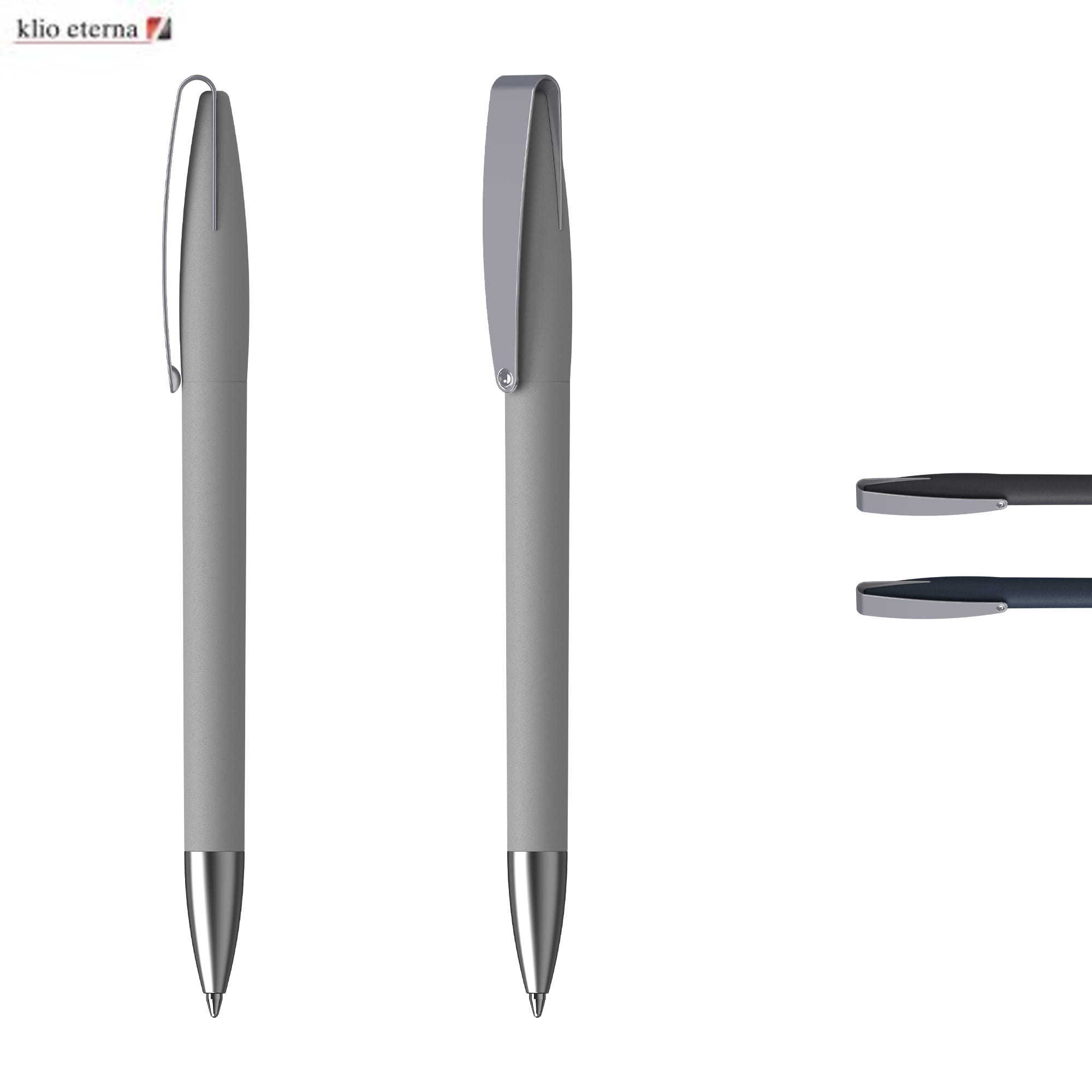 A grey plastic pen with a soft grip, featuring a silver clip and a branding logo. Cobra Softgrip MMs - Image 1