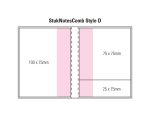 A diagram of a laminated combination pad featuring a four-colour cover with sections of varying sizes in pink and white.