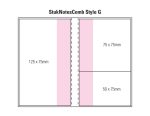 A layout graphic featuring a combination pad design with dimensions for sections in pink and black outlines.